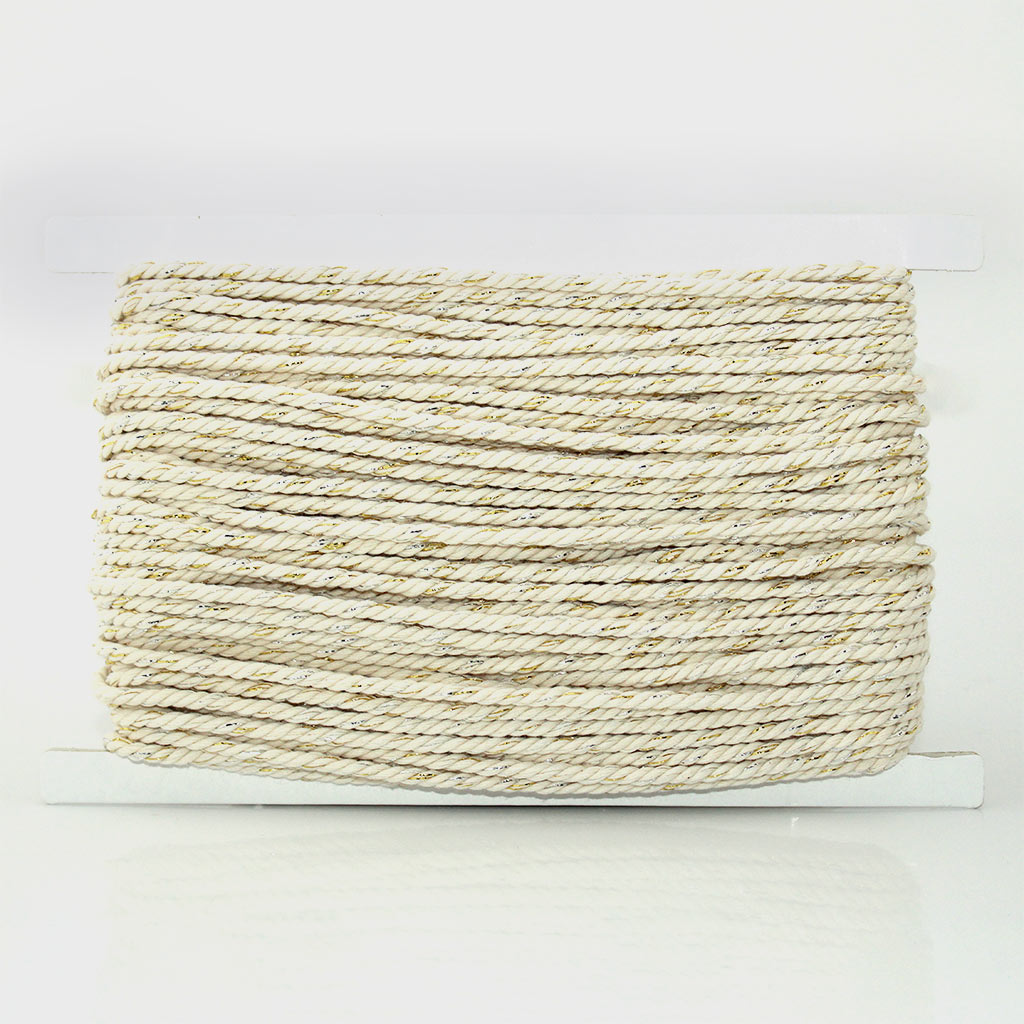 FINE CORD 4mm RAW/GOLD/SILVER 30m / CORDÓN FINO 4mm CRUDO/ORO/PLATA 30m