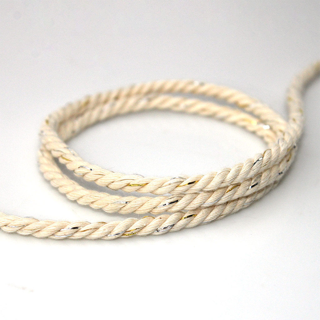 FINE CORD 4mm RAW/GOLD/SILVER 30m / CORDÓN FINO 4mm CRUDO/ORO/PLATA 30m
