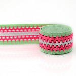 CROCHET ELASTIC 2,6cm BABY GREEN/NEON PINK/RAW 25m / ELÁSTICO CROCHET 2,6cm VERDE BEBÉ/ROSA NEÓN/CRUDO 25m