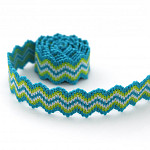 ELÁSTICO SIANINHA LISTRADO 1,8cm AZUL/VERDE/BRANCO / SCROLL GIMP STRIPED ELASTIC 1,8cm BLUE/GREEN/WHITE 20m / ELÁSTICO ZIG ZAG RAYADO 1,8cm AZUL/VERDE/BLANCO 20m