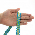 ELÁSTICO SIANINHA LISTRADO 1,8cm AZUL/VERDE/BRANCO / SCROLL GIMP STRIPED ELASTIC 1,8cm BLUE/GREEN/WHITE 20m / ELÁSTICO ZIG ZAG RAYADO 1,8cm AZUL/VERDE/BLANCO 20m