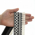 ETHNIC FRINGE 5,8cm BLACK/CHAMPAGNE/RAW 10m / FLECO ÉTNICO 5,8cm NEGRO/CHAMPÁN/CRUDO 10m