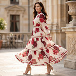 FLOWER CROCHET LACE 2,4cm CHAMPAGNE/RED APPLE/WINE 30m