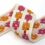 FLOWER CROCHET LACE 5,6cm CHAMPAGNE/PINK/YELLOW 30m / ENCAJE CROCHET FLOR 5,6cm CHAMPÁN/ROSA/AMARILLO 30m