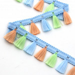 FRANJA PINGENTE 2,8cm AZUL CELESTE/VERDE/PÊSSEGO / TASSEL FRINGE 2,8cm CEAST BLUE/GREEN/PEACH 10m / FLECO BORLA 2,8cm AZUL CIELO/VERDE/MELOCOTÓN 10m