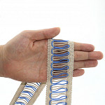 PONTO PALITO DUPLO 4,4cm AREIA/AZUL / DOUBLE LADDER LACE 4cm SAND BEIGE/BLUE 30m / ENCAJE VAINILLA DOBLE 4,4cm ARENA/AZUL 30m