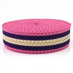 SCROLL GIMP STRIPED ELASTIC 6,3cm PINK/PURPLE/PEACH 25m / ELÁSTICO ZIG ZAG RAYADO 6,3cm ROSA/MORADO/MELOCOTÓN 25m