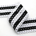 SCROLL GIMP STRIPED ELASTIC 6,3cm WHITE/BLACK 25m / ELÁSTICO ZIG ZAG RAYADO 6,3cm BLANCO/NEGRO 25m