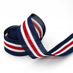 STRIPED RIGID RIBBON 2,4cm DARK BLUE/WHITE/RED 20m