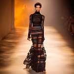 STRIPED RUFFLE ELASTIC 4,4cm BLACK/RAW 25m