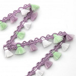 TASSEL FRINGE 1,6cm LILAC/RAW/BABY GREEN 50m / FLECO BORLA 1,6cm LILA/CRUDO/VERDE BEBÉ 50m