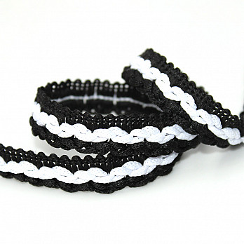 BRAID CROCHET PIPING LACE 1,6cm BLACK/WHITE 50m