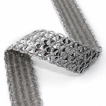 BRAIDED SEQUIN PASSEMENTERIE 3,6cm SILVER 20m