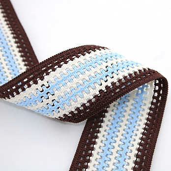 CROCHET ELASTIC 5cm BROWN/CHAMPAGNE/SKY BLUE 25m