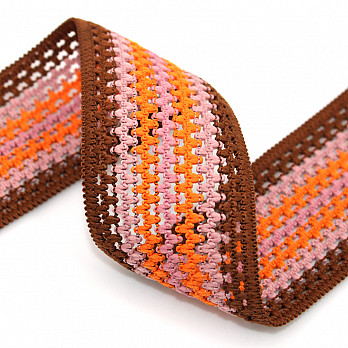 CROCHET ELASTIC 5cm BROWN/OLD ROSÉ/SALMON/AGED PINK 25m