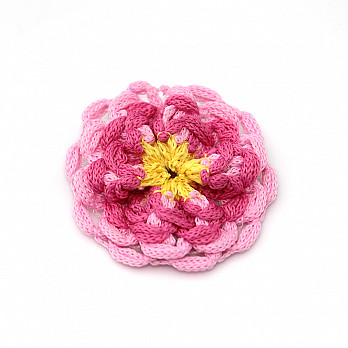CROCHET FLOWER APPLIQUE 5,5cm BABY YELLOW/PINK 50un