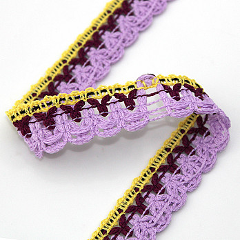 LACE CROCHET FLOWER 2,7cm YELLOW/PURPLE/LILAC 30m