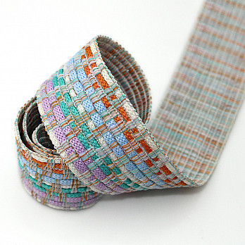 ETHNIC RIGID RIBBON 3,4cm CHAMPAGNE/LAVENDER/POOL BLUE/SKY BLUE/SALMON 20m