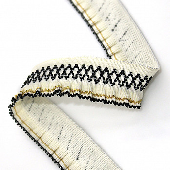 ETHNIC RUFFLE ELASTIC 2,5cm CHAMPAGNE/BLACK/LIGHT GOLD 25m