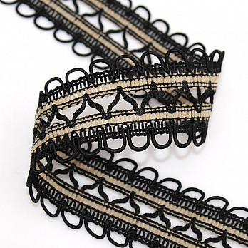 EYELET ZIG ZAG LACE 3,8cm BLACK/BEIGE 30m
