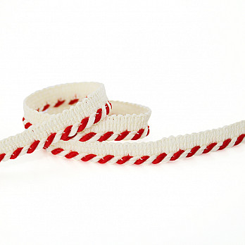 FINE CORD PIPING LACE 1,2cm CHAMPAGNE/RED 20m