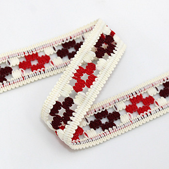 FLOWER CROCHET LACE 2,4cm CHAMPAGNE/RED APPLE/WINE 30m