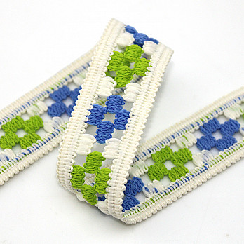 ENCAJE CROCHET FLOR 3,1cm CHAMPÁN/VERDE/AZUL 30m