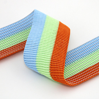 ELÁSTICO CON RAYAS PLISADAS 4,3cm SALMÓN/VERDE PASTEL/AZUL CELESTE 25m