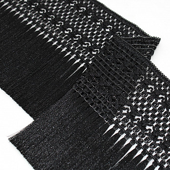 MACRAMÉ FLOWER FRINGE 14,7cm BLACK 10m