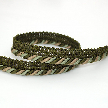 MEDIUM CORD PIPING LACE 1,1cm MOSS GREEN/DISTESSED MILITARY GREEN/DARK SAND 20m