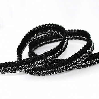 MEDIUM ROPE PIPING LACE 1,3cm BLACK/SILVER 20m