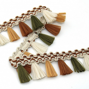 PENDANT FRINGE 3,2cm SAND BEIGE/MEDIUM BROWN/MOSS GREEN/BEIGE 10m