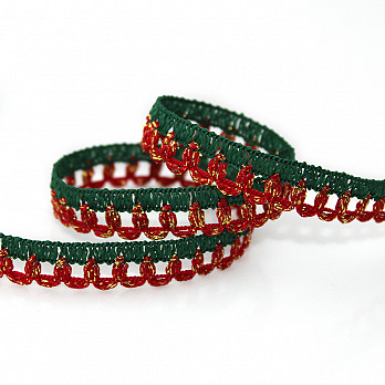 LACE PICOT 1cm RED/GREEN/GOLD 10m