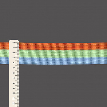 PLEATE STRIPED ELASTIC 4,3cm SALMON/PASTEL GREEN/SKY BLUE 25m