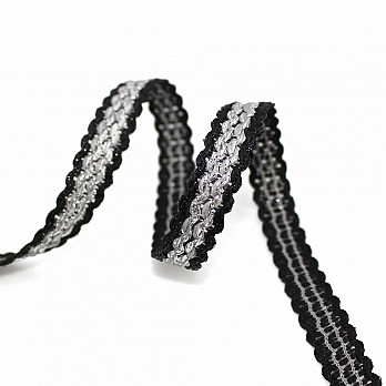 RIGID RIBBON ZIG ZAG STRIPED 1,3cm BLACK/GRAY/SILVER 50m