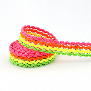 RUBY ZIG ZAG RIGID RIBBON 1,3cm NEON GREEN/NEON YELLOW/NEON ORANGE/NEON PINK/SILVER 50m