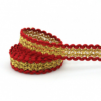 RUBY ZIG ZAG RIGID RIBBON 1,3cm RED/GOLD 50m