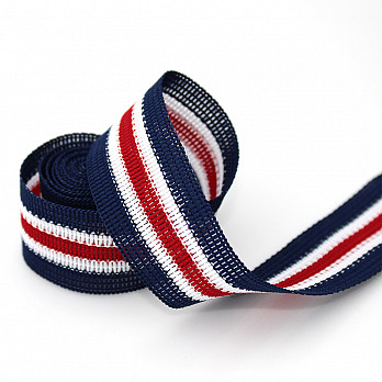 STRIPED RIGID RIBBON 2,4cm DARK BLUE/WHITE/RED 20m