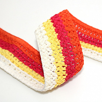 STRIPED X CROCHET ELASTIC 5cm CHAMPAGNE/BABY YELLOW/CHERRY/TANGERINE 25m