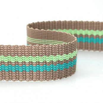 STRIPED ZIG ZAG SOFT RIGID RIBBON 3,2cm LIGHT SUEDE/POOL BLUE/PASTEL GREEN 20m