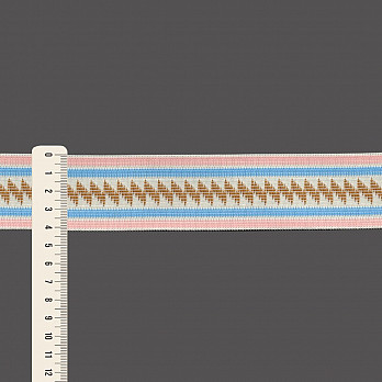 ELASTICO RAYADO ETNICO TAYLA 4,2cm ROSA/AZUL/MOSTAZA/CHAMPÁN 25m