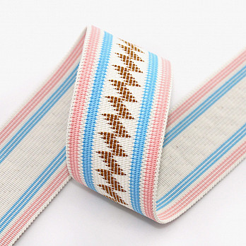 ELASTICO RAYADO ETNICO TAYLA 4,2cm ROSA/AZUL/MOSTAZA/CHAMPÁN 25m