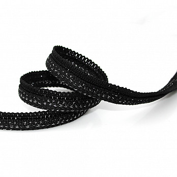 THICK ROPE PIPING LACE 2cm BLACK/SILVER 20m