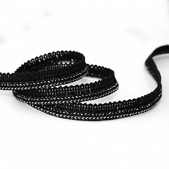 FINE ROPE PIPING LACE 1,2cm BLACK/SILVER 20m