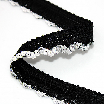 WAVY SEQUINS PIPING LACE 2,1cm BLACK/SILVER 50m
