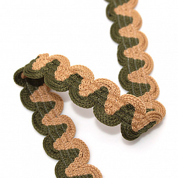 ZIG ZAG PASSEMENTERIE 1,5cm BEIGE/MOSS GREEN 20m