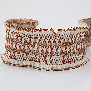 ZOE ETHNIC RUFFLE ELASTIC 8,3cm SAND/COGNAC/ORANGE/GREEN/WINE 25m